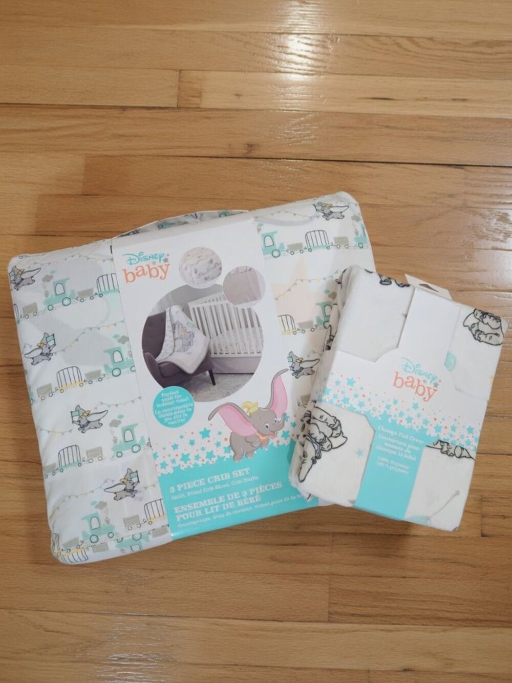 NEW Disney Dumbo Set (Comforter+Cotton Fitted Sheet+Skirt) + Change Pad Cover